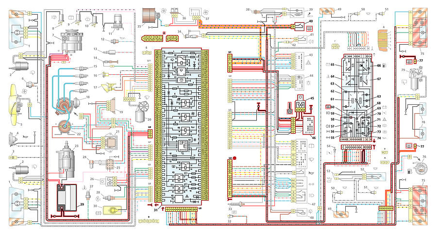 Схема электрооборудования автомобиля ВАЗ-2108, ВАЗ-2109