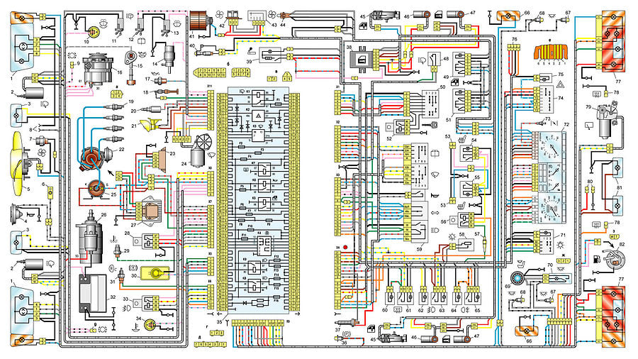 Схема электрических соединений системы управления впрысковым двигателем ВАЗ-2107
